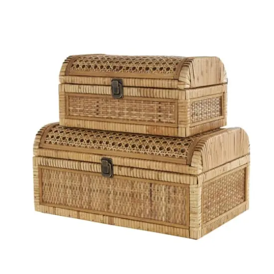 Brown Rattan Handmade Woven Storage Box with Curved Tops & Wrapped Edges, 2ct. {3}