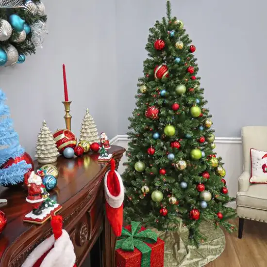 7.5 ft. Pre-lit Hinged North Valley Spruce Medium Artificial Christmas Tree, Multicolor Lights {6}