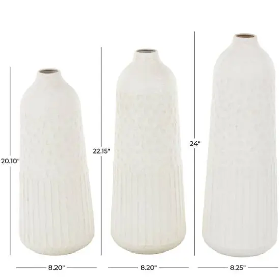 White Metal Textured Decorative Vase with Honeycomb Pattern Set {8}