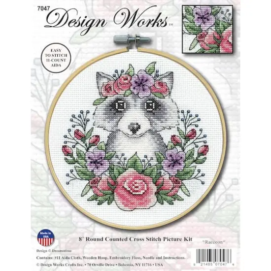 Design Works&trade; 8'' Round Raccoon Counted Cross Stitch Kit {1}