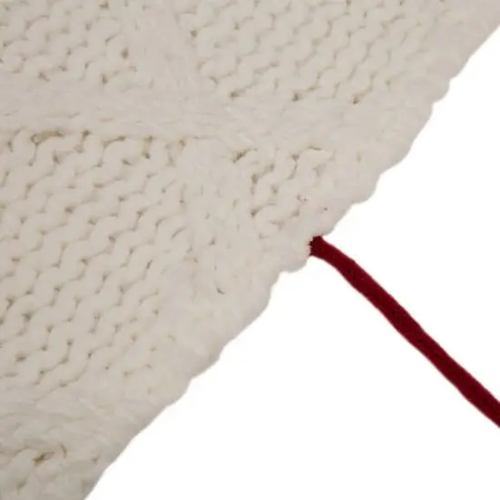 Glitzhome&reg; 52" Knitted White Christmas Tree Skirt with Red Trim & Pom Pom {6}