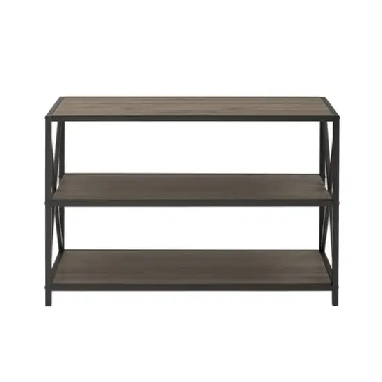 Walker Edison Slate Gray/Black Metal X-Frame Industrial Wood Bookshelf {6}