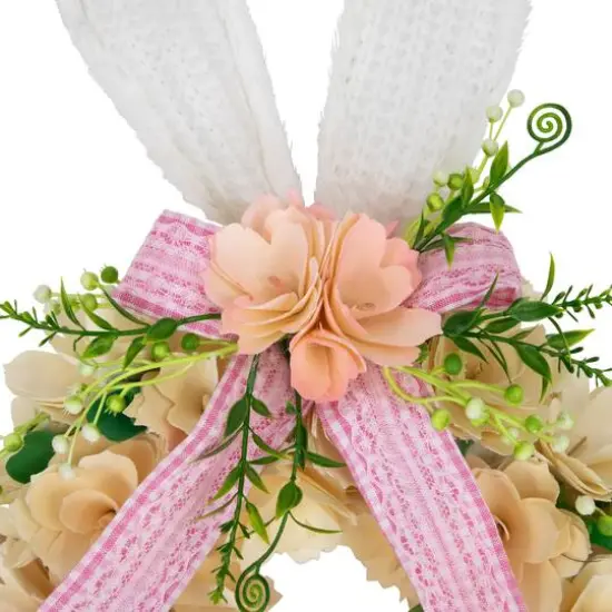 18" Wooden Floral Artificial Easter Wreath with Rabbit Ears & Paws {4}