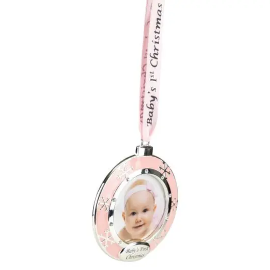 Pink & Silver Baby's First Christmas Crystal Embellished Photo Ornament {6}