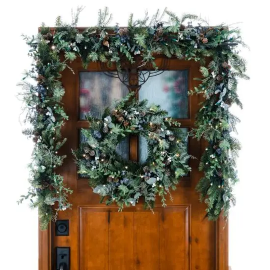 Village Lighting 24" Pre-Lit Rustic White Berry Christmas Wreath, Clear LED Lights {5}