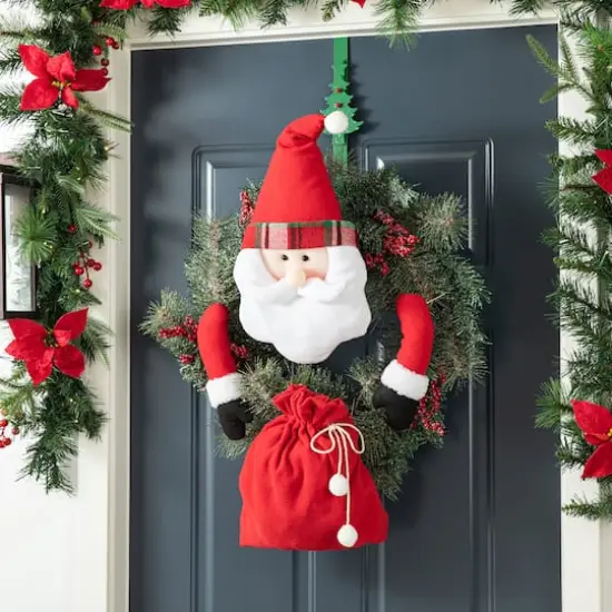 Glitzhome&reg; 20" Jumbo Christmas Fabric Santa Ornament Set {3}