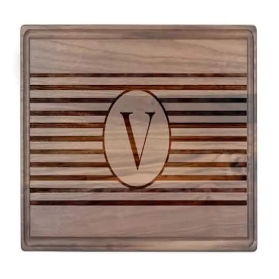 Stripe Monogram Walnut Cutting Board V {1}