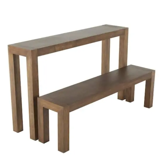 Brown Wood Console Table with Bench {5}