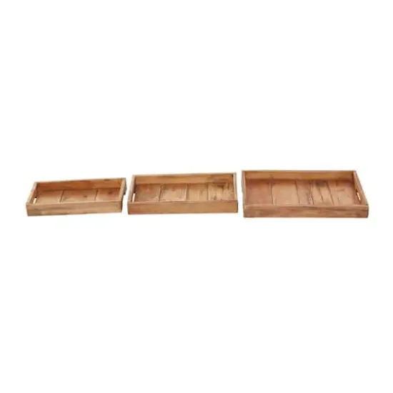 Brown Rectangle Wood Rustic Tray Set {8}