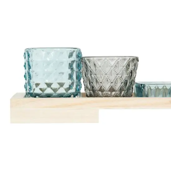 Hello Honey&reg; 13.25" Glass Votive & Tealight Holders On Wood Tray Set {5}