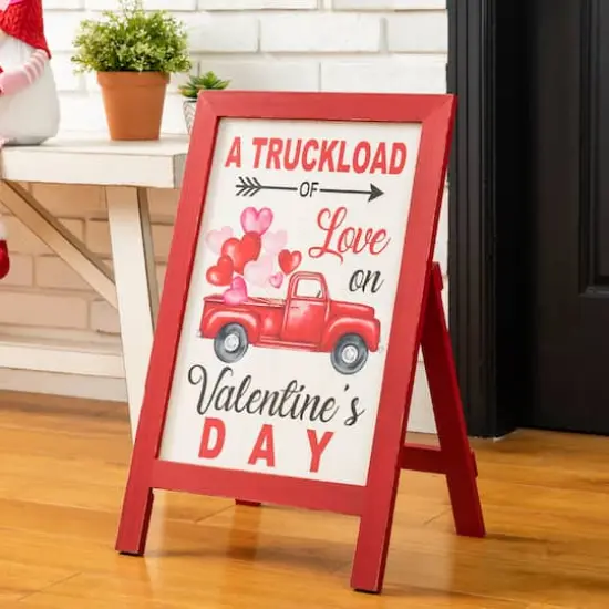Glitzhome&reg; 24" Wooden Valentine's Truck Standing Porch Sign {5}