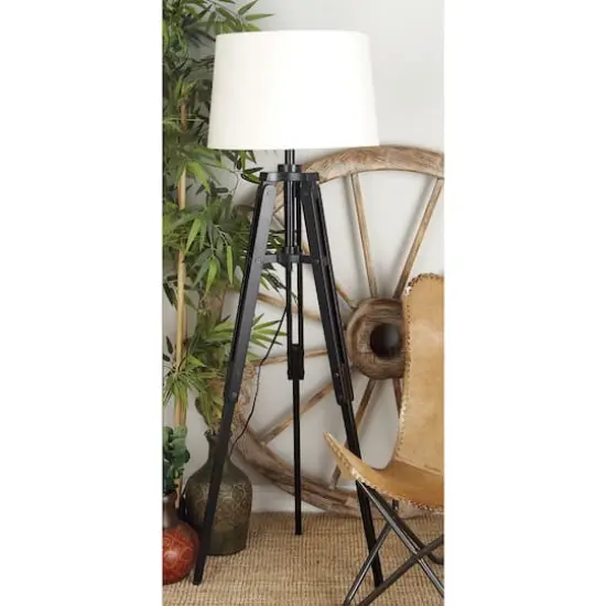 Black Wood Industrial Floor Lamp, 62" x 21" x 21" {12}