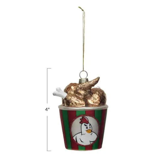 Hello Honey® 4" Glass Fried Chicken Bucket Ornament with Glitter {4}