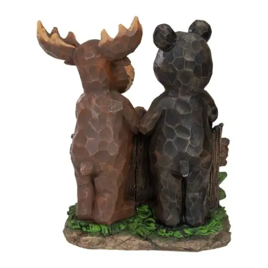 9.5" Black Bear & Moose Welcome Outdoor Garden Statue {5}