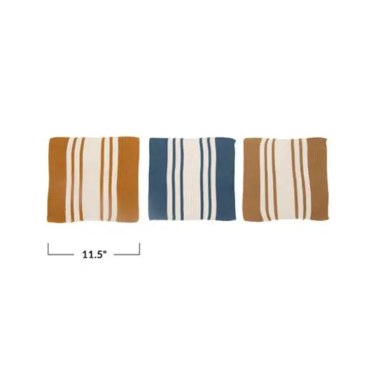 Hello Honey® Brown & Blue Striped Square Cotton Dishcloth Set {3}