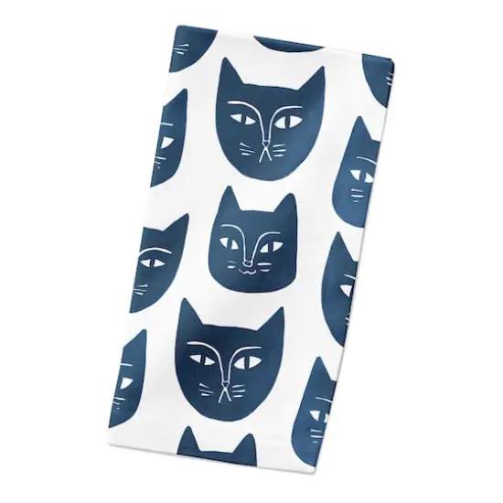 Blue Cat Face Pattern 10" x 10" Cotton Twill Napkin {3}