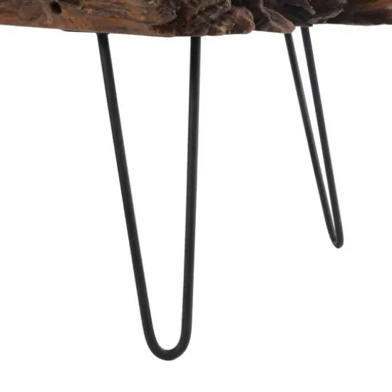 43" Brown Teak Wood Handmade Live Edge Coffee Table with Black Metal Hairpin Legs {8}