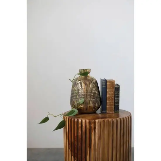 Hello Honey® 10" Gold Textured Terracotta Vase with Lines {3}