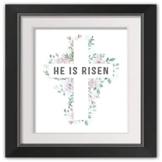 Watercolor Floral Cross Risen 11" x 14" Black Framed Print Under Plexiglass {1}