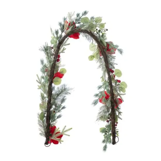 Glitzhome&reg; 6FT Christmas Red Mangnolia & Berry Garland {8}
