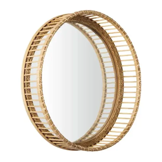 Light Brown Bamboo Handmade Weaved Rattan Wall Mirror 21" x 5" x 21" {3}