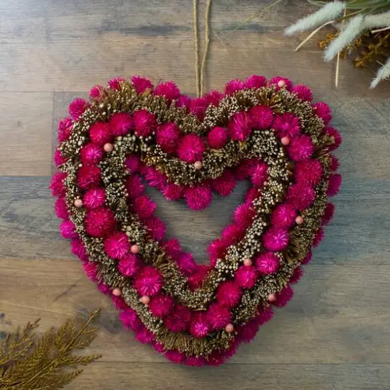 Pink Botanicals and Twigs Artificial Valentine's Day Heart Wreath 13" Unlit {3}