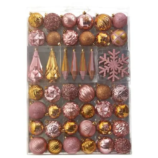 52ct. 6" Pink & Gold Shatterproof Ornament Set {1}