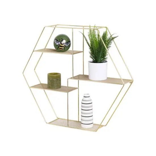 Honey Can Do 21" Gold Hexagonal Decorative 4-Tier Metal Wall Shelf {4}