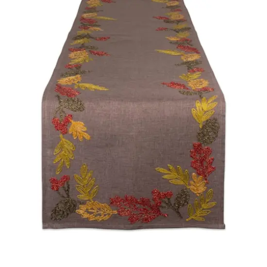 DII&reg; 70" Shimmering Leaves Embroidered Table Runner {1}