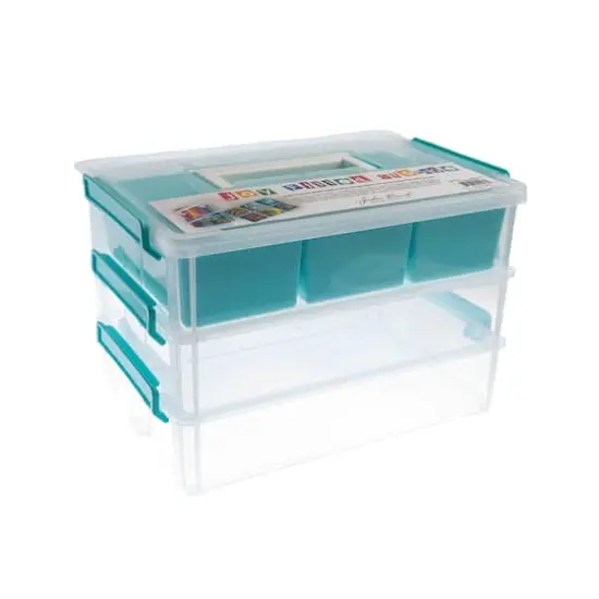 John Bead 10" Joy Filled Clear & Turquoise Stackable Storage With Handle {1}