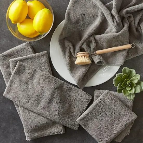 DII&reg; Gray Essential Microfiber Dishtowels, 6ct. {5}
