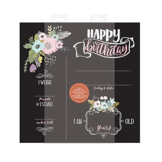 RoomMates 12" Double-Sided Floral Birthday Chalkboard {4}