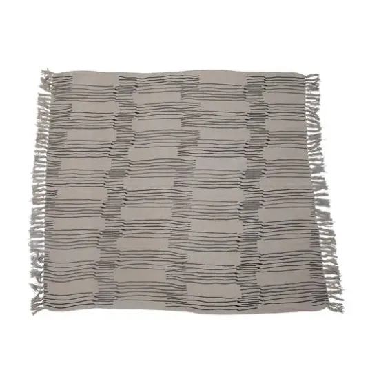 Hello Honey&reg; 60" Recycled Cotton Blend Neutral Throw Blanket With Line Pattern & Fringe Edge {1}
