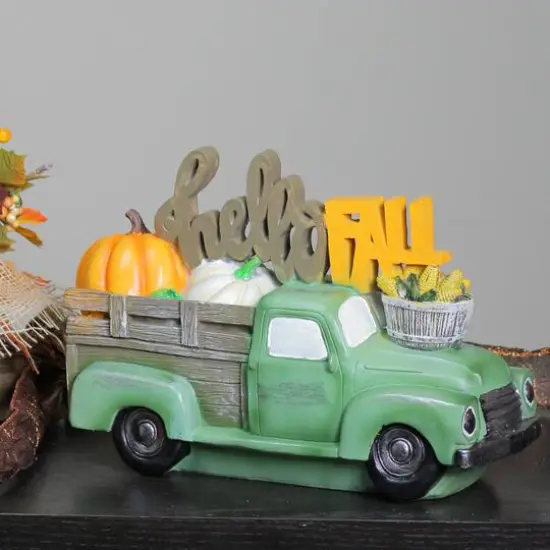11.25" Green Hello Fall Truck Tabletop D&eacute;cor {4}