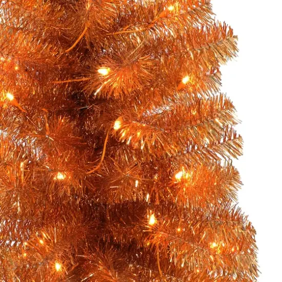 4.5ft. Pre-Lit Orange Tinsel Artificial Christmas Tree, Clear Lights {3}