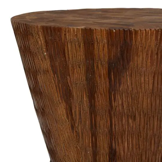 18" Brown Teak Wood Contemporary Stool {5}