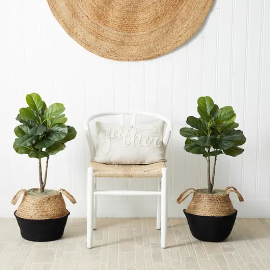 3ft. Artificial Fiddle Leaf Fig Tree With Handmade Cotton & Jute Woven Planter Set DIY Kit Black {12}