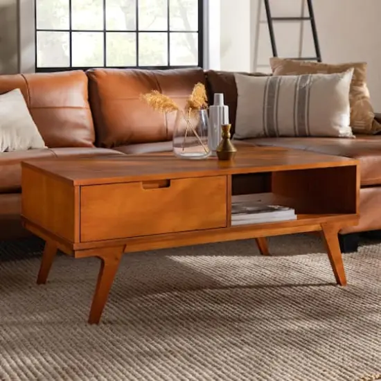 Caramel 1-Drawer Bridge Leg Solid Wood Coffee Table {4}
