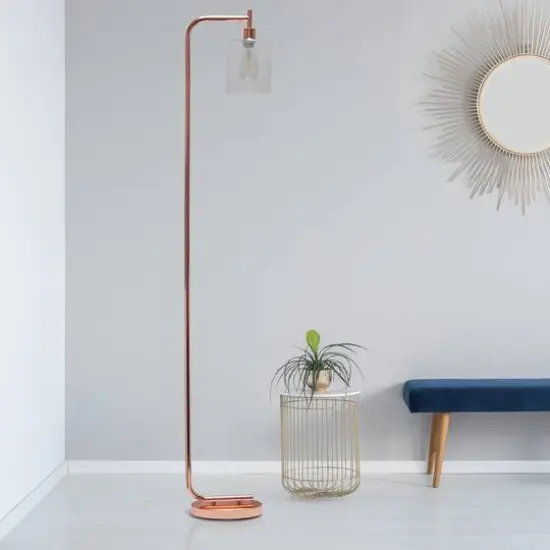 Simple Designs&trade; Iron Lantern Floor Lamp with Glass Shade Rose Gold {6}