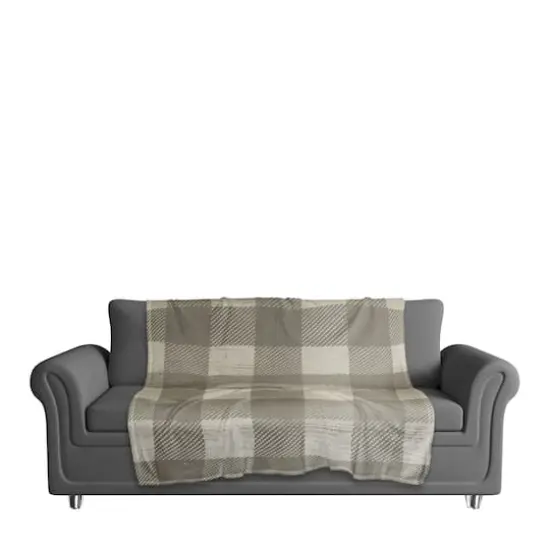 Taupe Buffalo Check Coral Fleece Blanket {4}