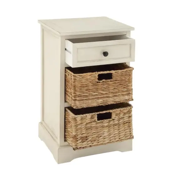 28" White Traditional Wooden Storage Unit with Baskets {5}