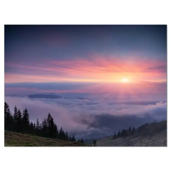 Designart - Sunrise in Purple Sky Over Mountains - Landscape Photography Canvas Print {1}