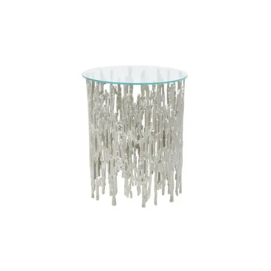21" Silver Aluminum Accent Table with Glass Tabletop {3}