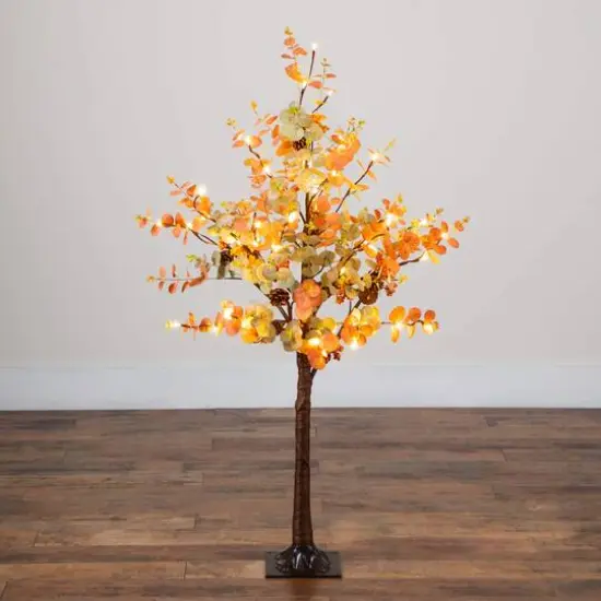 4ft. Pre-Lit Autumn Eucalyptus Artificial Fall Tree with Pinecones, Berries and 60 Warm White LED Lights {9}