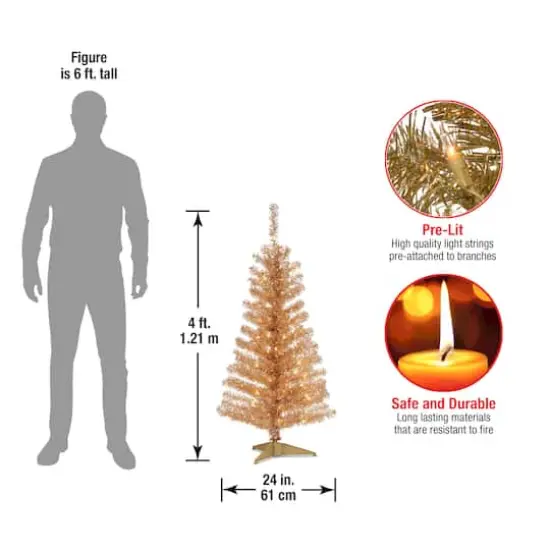 4ft. Pre-Lit Champagne Tinsel Artificial Christmas Tree, Clear Lights {6}