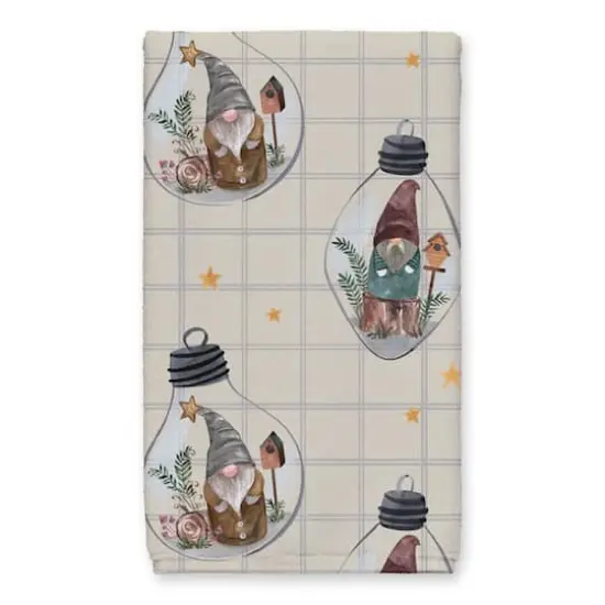 Welcome to our Cabin Cream and Gray Check Gnome Globe Pattern Tea Towel - Set of 2 {4}