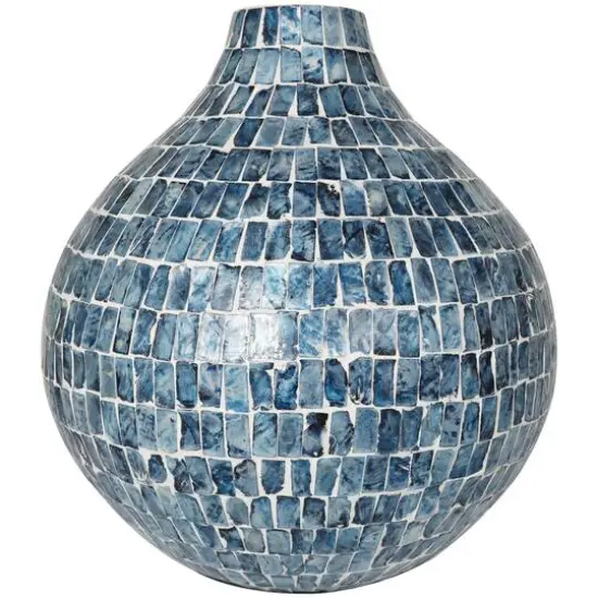 14" Blue Mother of Pearl Handmade Mosaic Inspired Vase {9}