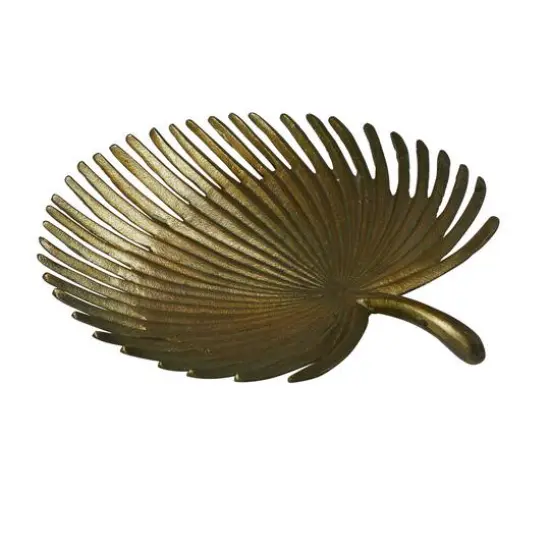Hello Honey&reg; 13" Antique Gold Finish Decorative Aluminum Palm Frond Tray {1}