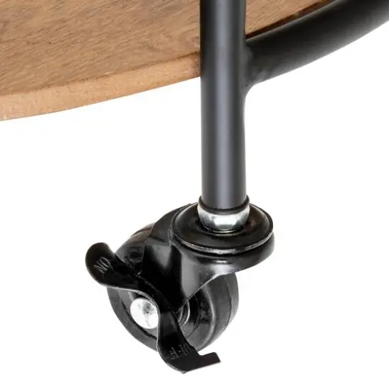 Honey Can Do Black & Natural 2-Tier Round Side Table with Wheels {7}