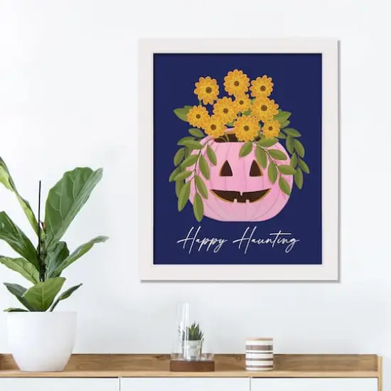 Floral Jack-O-Lantern White Framed Print Wall Art {3}